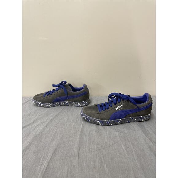 PUMA Mens Classic Suede Grey/Blue Paint Splatter Sneakers 359661-01 Sz 8 Charity main image 5